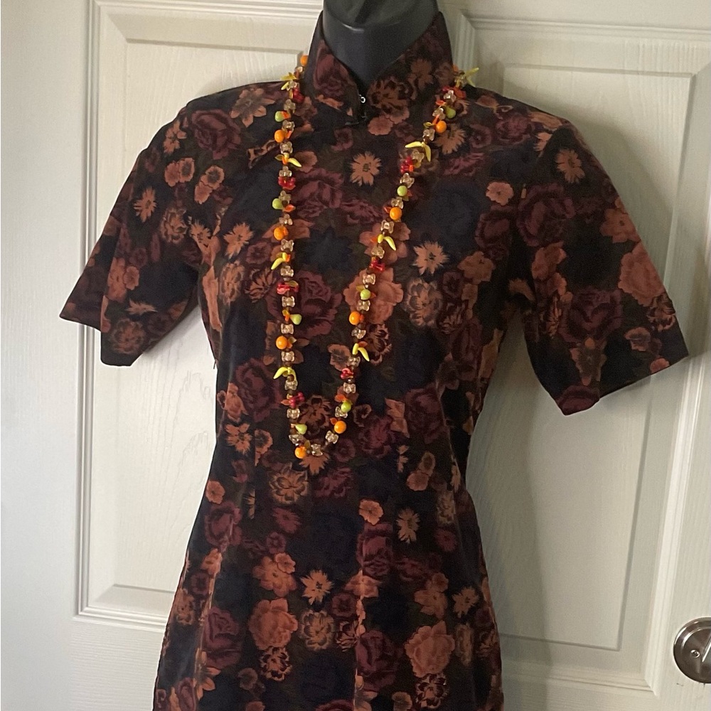 SONG OF THE SEASON FALL 1970 Custom ASIAN Warm Vintage Cut Velvet Sheath Dress S